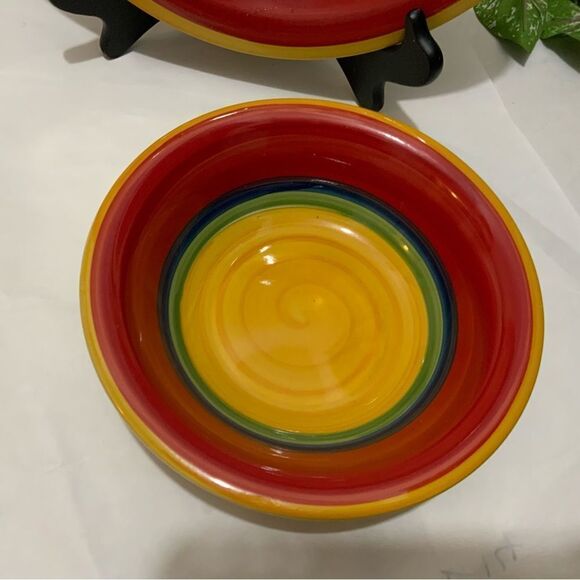 Set of 2 Royal Norfolk Mambo Stoneware 1 Dinner Plate 10 3/4" &1 soup bowl 7.5” - Picture 4 of 9